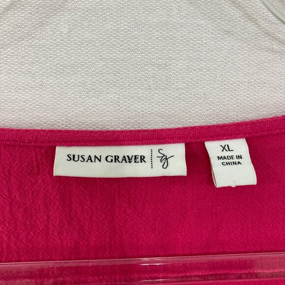 Susan Graver Pink Embellished Rolled Tab Relaxed Side Slit Blouse XL - Picture 2 of 9